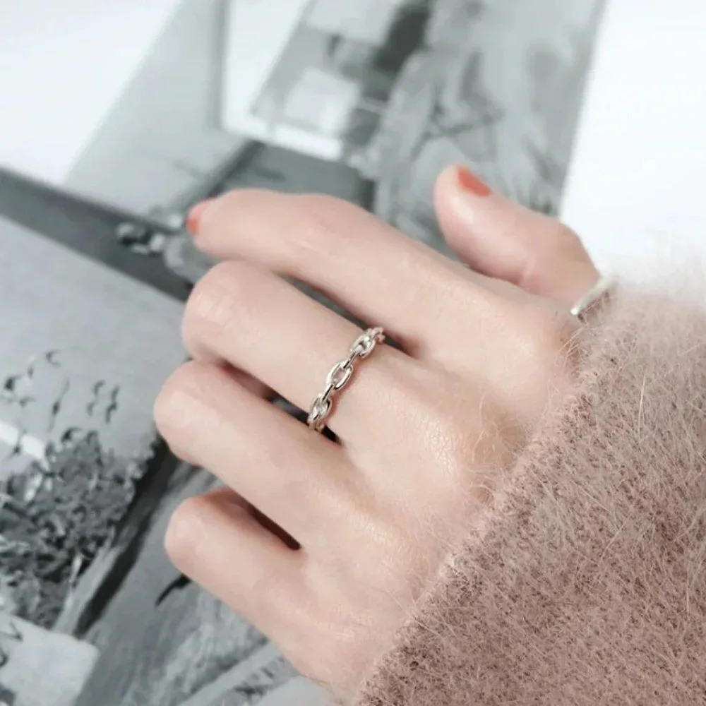 Minimalist 925 Sterling Silver Curb Chain Ring Dainty Thin Silver Stacking Ring